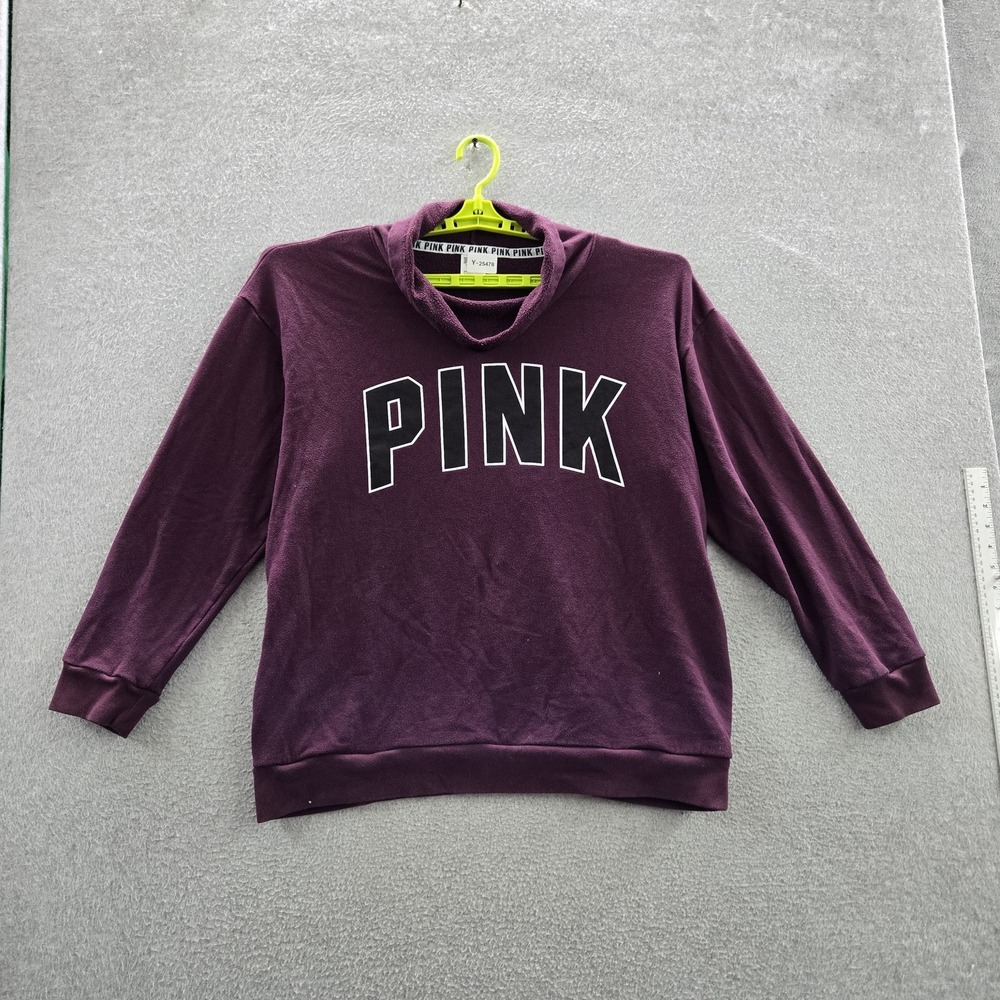 Victoria's Secret PINK Women Sweatshirt L Purple Logo Long Sleeve READ